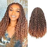 ToyoTress Boho Box Braids Crochet Hair - 12 Inch 8 Packs Ombre Blonde Box Braids Crochet Hair Curly End Crochet Braids, Short Pre-looped Synthetic Braidsing Hair Extensions (12 Inch, T27-8P)