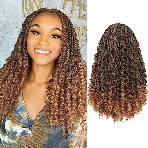 ToyoTress Boho Box Braids Crochet Hair - 12 Inch 8 Packs Ombre Blonde Box Braids Crochet Hair Curly End Crochet Braids, Short Pre-looped Synthetic Braidsing Hair Extensions (12 Inch, T27-8P)
