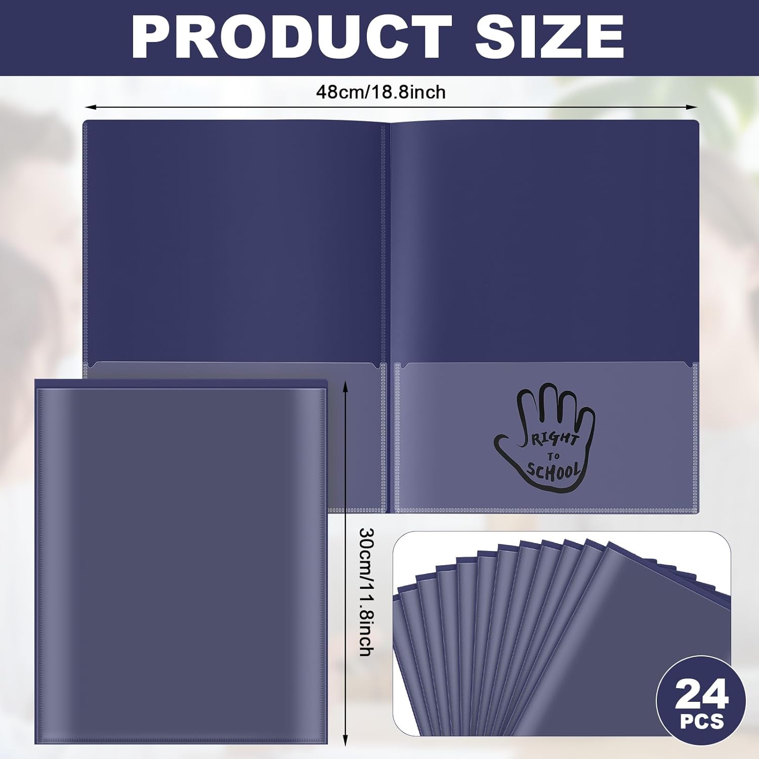 Henoyso 24 Pcs School to Home Folder with Pocket Plastic Heavy Duty Clipboard Folder with Clear Front Pocket Homework Take Home Folders for School Students Parent Teacher Communication (Navy Blue)