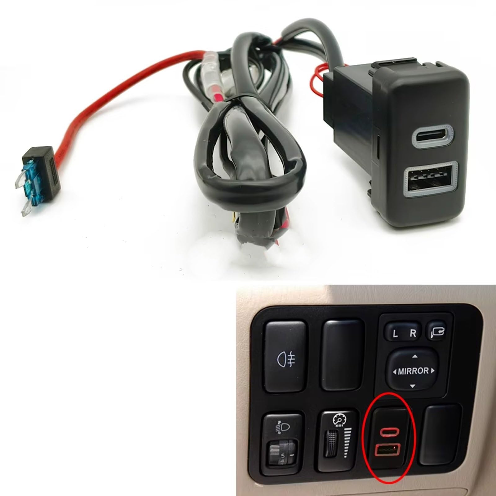 Prise USB Pour Console Toyota Pour LC120 Voiture Chargeur QC3.0 PD Double Prise Charge Rapide Adaptateur Charge Téléphone Interface USB AUX voiture