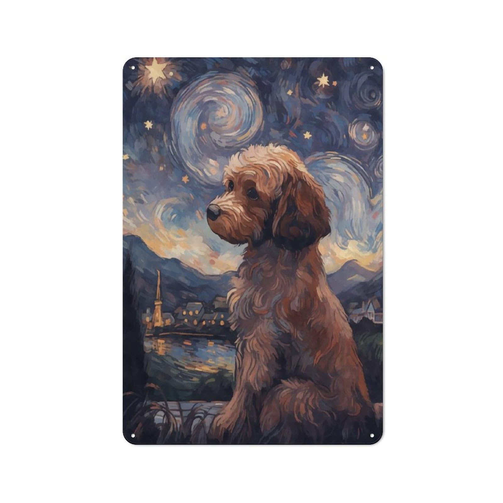 Junmoney Style-22 Country Style Cavoodle Starry Night Decorative Metal Sign 30X20cm, Bistro Wall Plaque For Restaurant, Kitchen, Counter Or Breakfast Nook