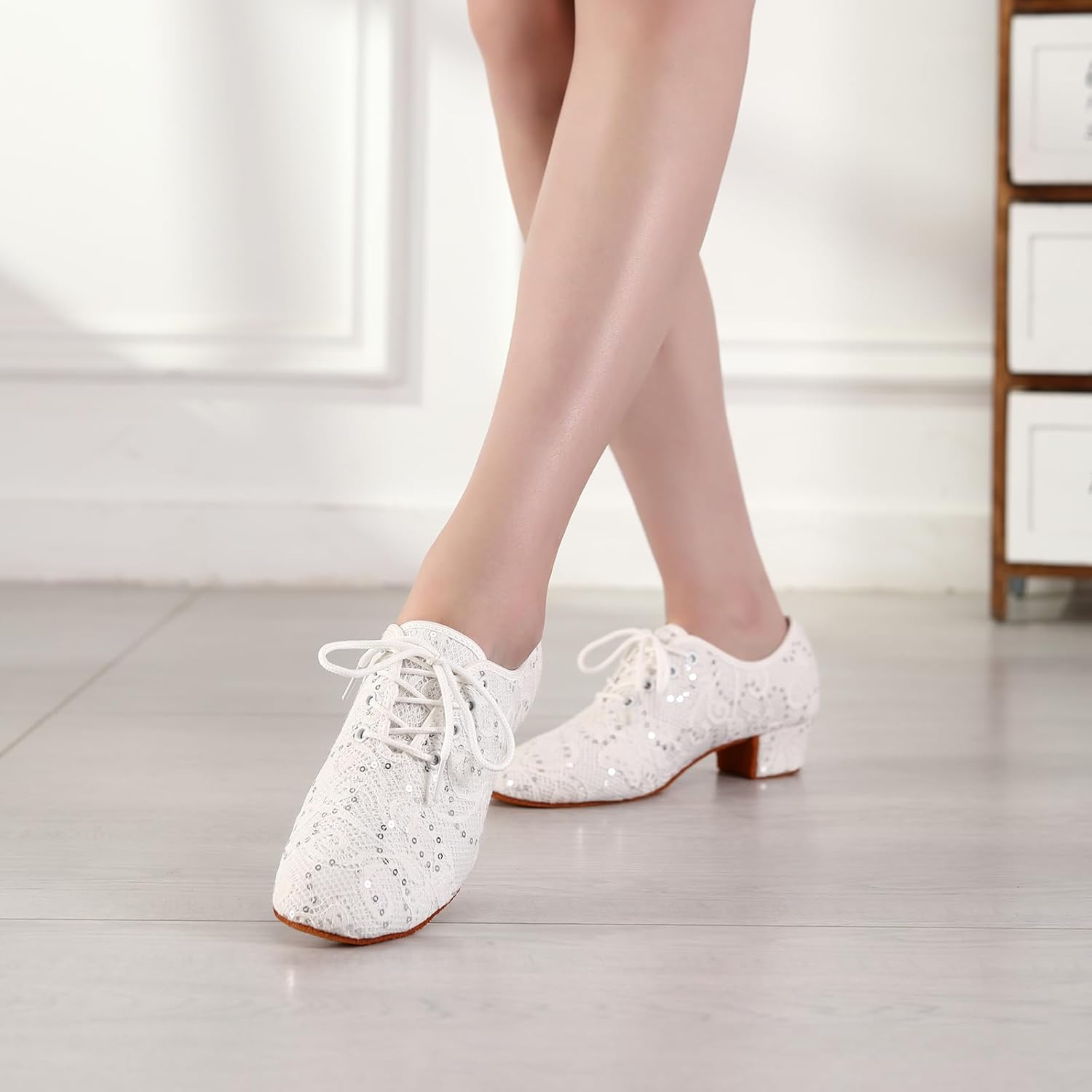 Women Ballroom Dance Shoes Lace up Latin Salsa Practice Dance Teaching Shoes,Model LPWMMD - Image 3