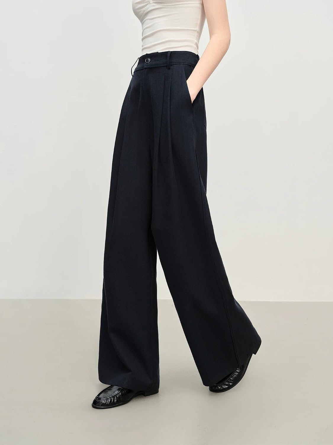 Women's Retro Style Loose Pleated Drape Straight Pants Autumn Wide Leg Casual Pants for Women