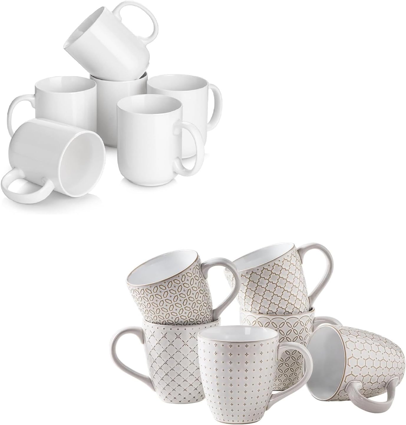 DOWAN Coffee Mugs Set of 6, 19 oz Large Mug, Ceramic Embossment Stoneware Tea Cups with Handle for Men Women, Handcrafted Mug Gift Set, Housewarming Wedding Gift