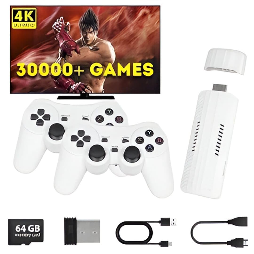 M66 (X2) Retro GameStick 64GB 4K HD Output with 52 Emulators 30000+ Built-in Classic Games Plug & Play TV Gaming Console Dual Wireless Controllers Anti-Skid Design Two Player Support 2