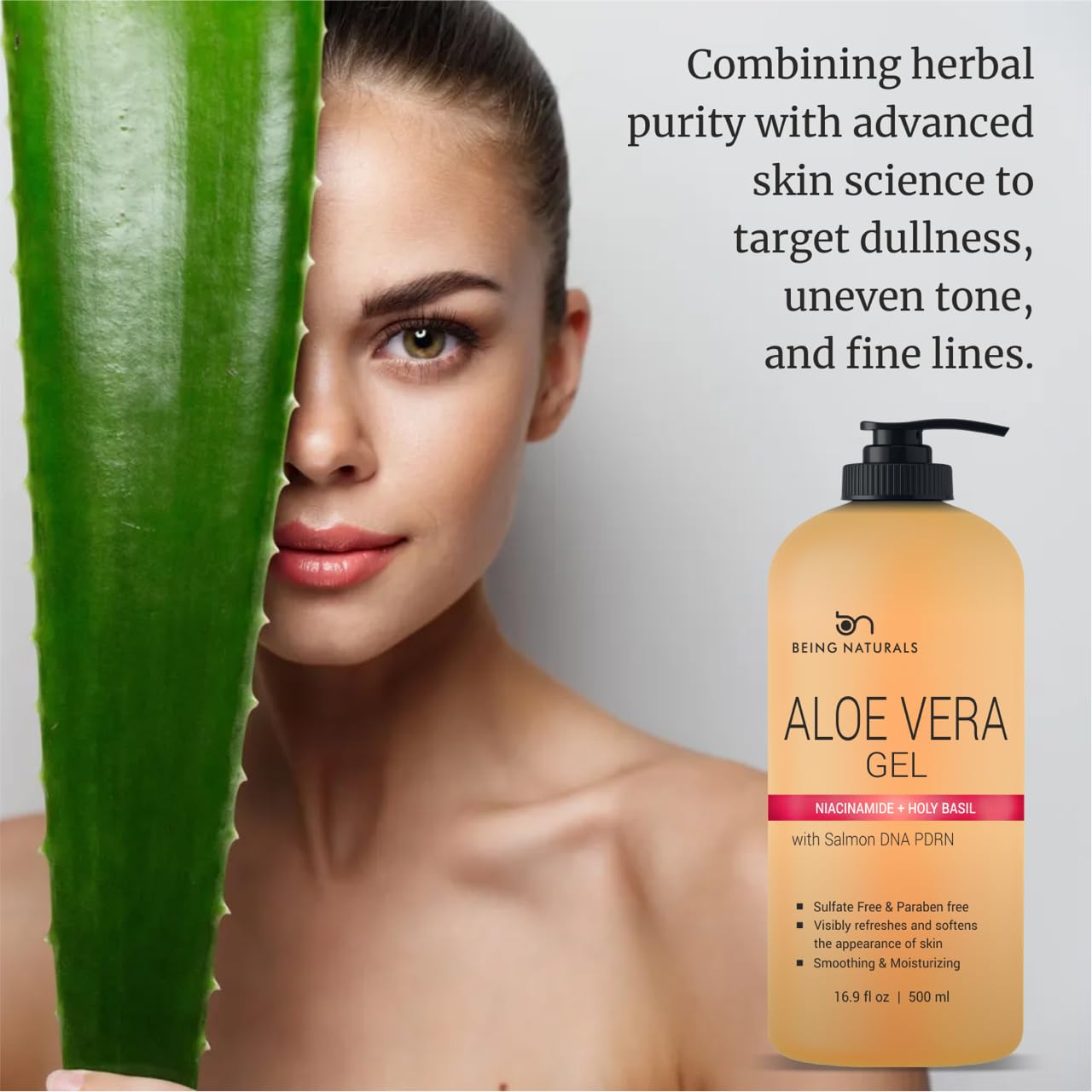 Amazon.com : Being Naturals Aloe vera Gel - from 100% Pure Organic Aloe-  Natural Raw Moisturizer for Face, Body, Hair. Perfect for Sunburn, Acne,  Razor Bumps 16.9 fl oz (Salmon DNA +