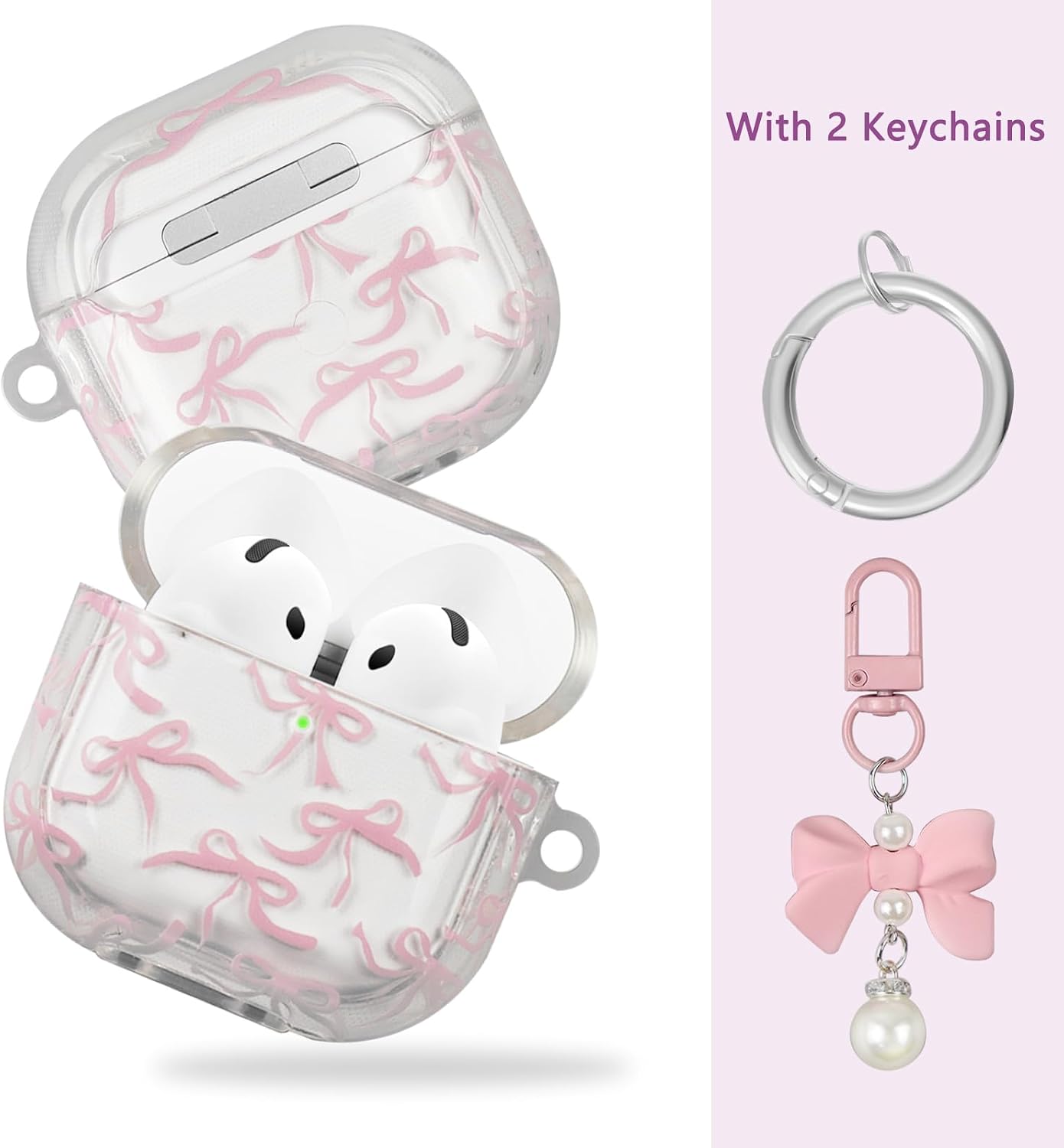 Compatible with AirPods 4 Case Cover 2024, Soft TPU with Cute Flower Pattern for AirPods 4th Generation Case with Flower Keychain and Cleaning Kit for Girls Women (Pink Bow) image 2