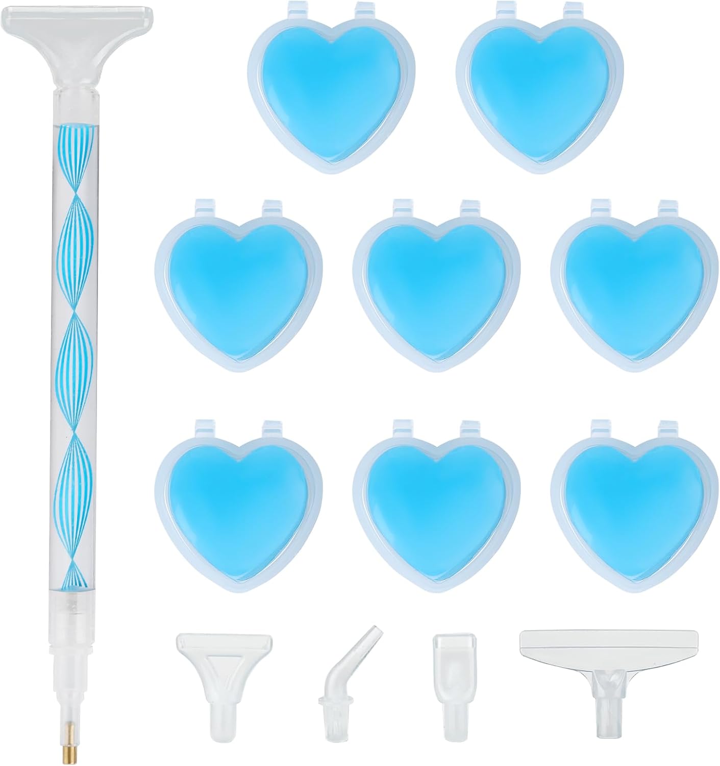EARLMONI Rhinestone Picker Tool, Dual-Ended Diamond Painting Dotting Pen with 24 Diamond Art Wax and Clay Storage Box, Bedazzling Tools for Nail Art DIY Craft Dance Costumes Makeup (Blue)