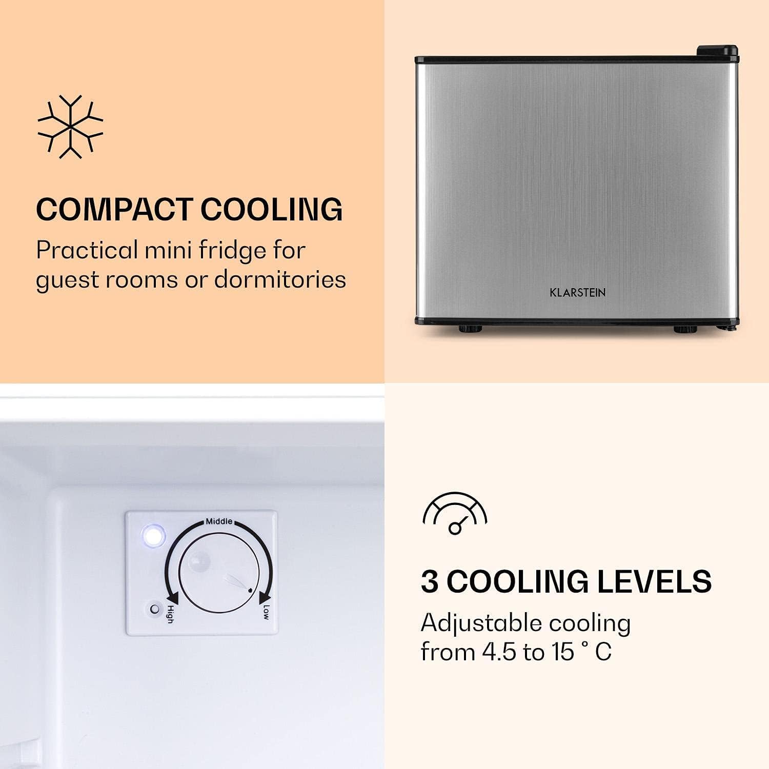 Klarstein Geheimversteck Mini Refrigerator for Hotel, Caterer, Power: 50 W, Capacity: 17 L, Energy Rating: A+ Temperature Adjustable from 4.5 to 15 °C, Low Noise Emission: 39 dB, Wall Anchor Bracket