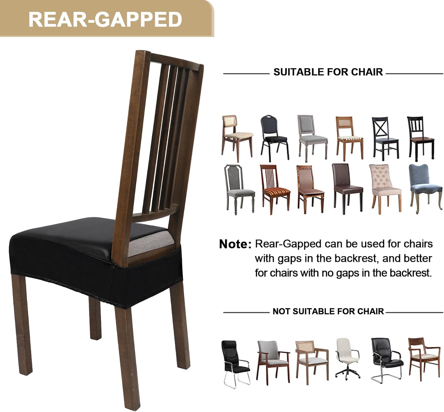 NIBESSER Dining Chair Seat Covers Set of 4,Stretch Soft Removable Washable Chairs Covers for Dining Room, Seat Cushion Slipcovers Protector for Kitchen Armless Chairs (No Rear,Black Pu)