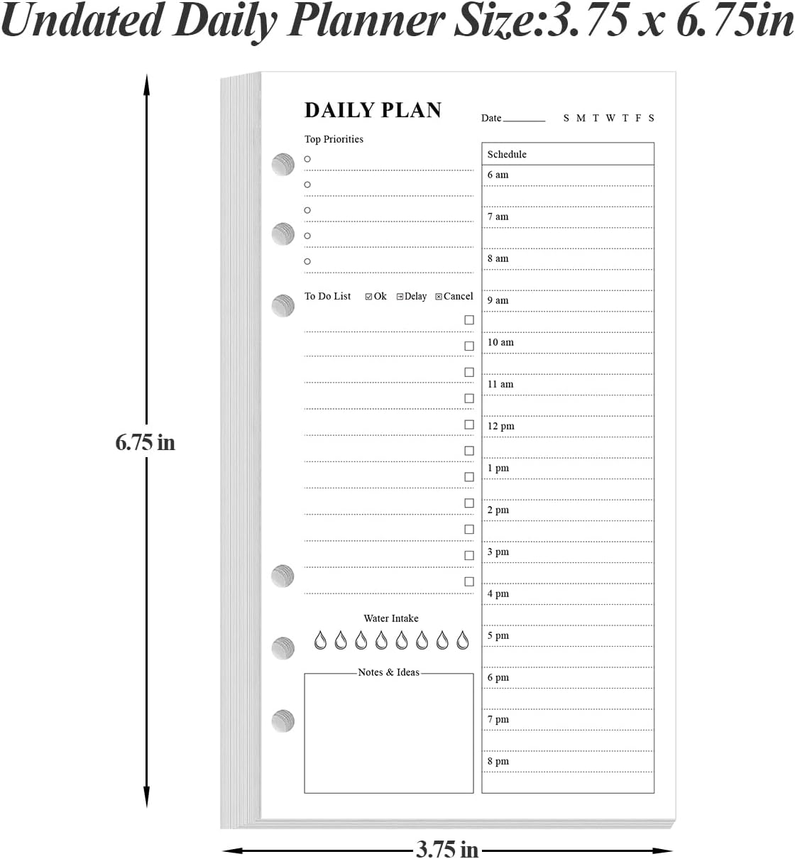 A6 Undated Daily Planner Refill - To Do List for Filofax Personal Binders, 80 Sheets/160 Pages Planner and Lined Refill, 6-Hole Punched, 3.75" x 6.75" image 5