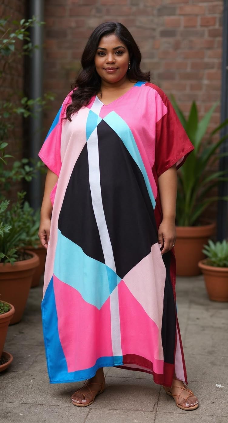 Oussum Long Plus Size Caftan Maxi Dress for Women, Beach Cover Up Kimono Sleeve Summer Dresses for Women 1X–3X - Image 2