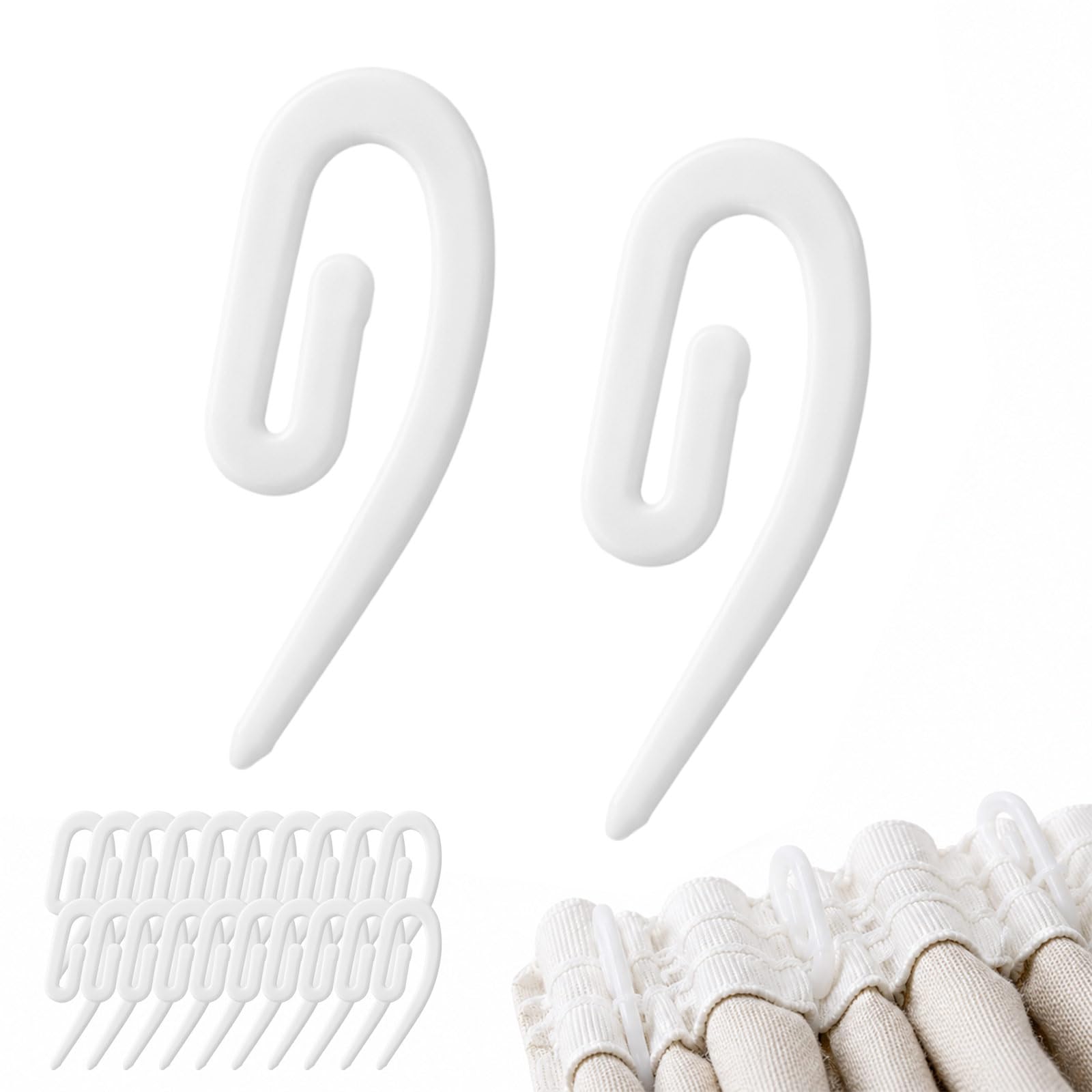 Whispern Cloud 100 Pack White Plastic Curtain Hooks, Heavy Duty Curtain Hooks for Pencil Pleat, Header Tape, Window, Door & Shower Curtains, Fits Most Curtain Tracks & Rings