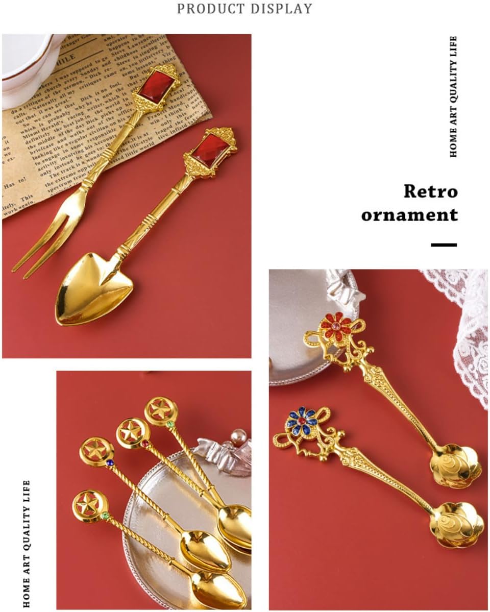 Stainless Steel Cutlery Set, 4 Piece Zinc Alloy Mini Spoon And Fork Set, Retro Design For Coffee Dessert Ice Cream(10x2cm)