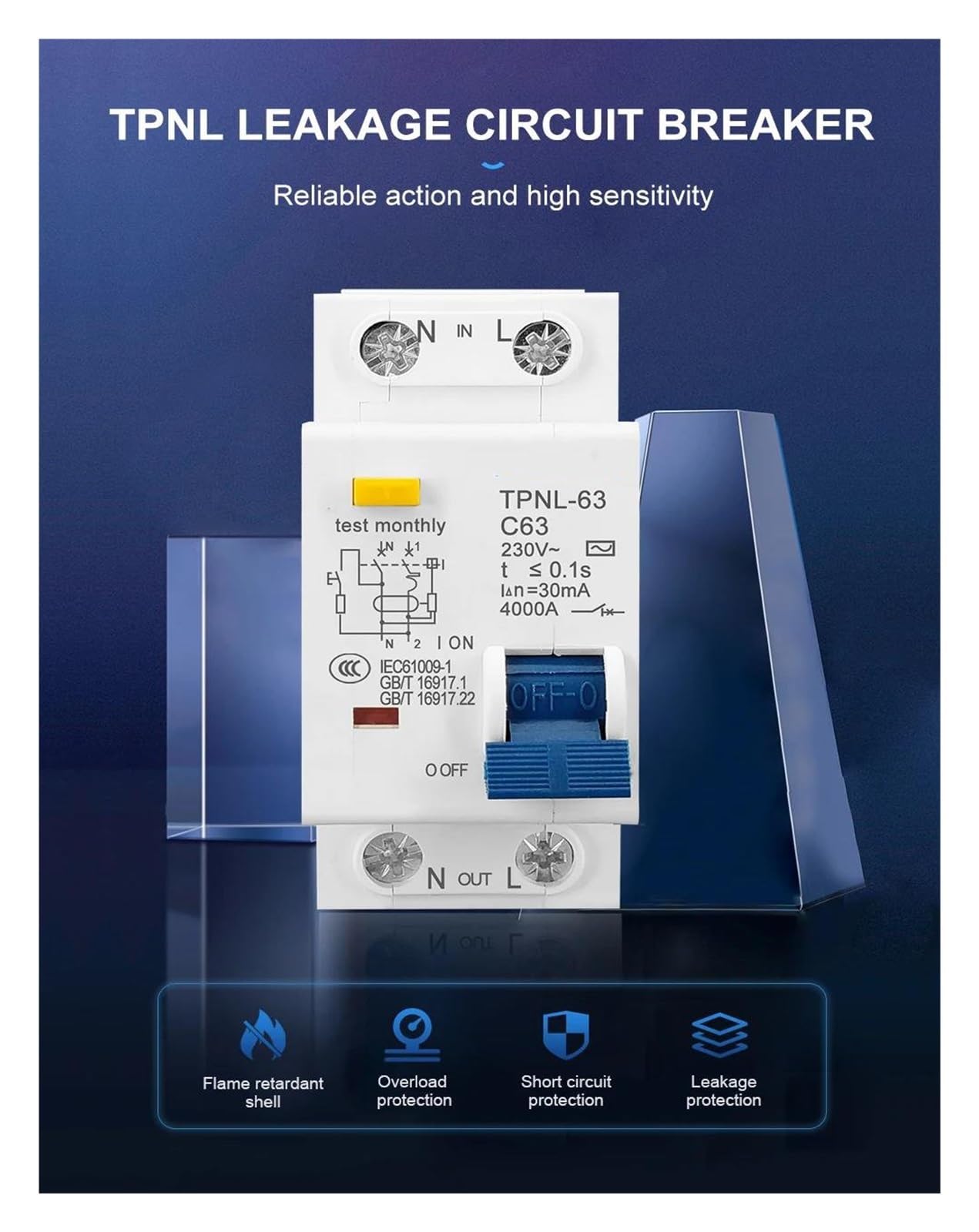 Interruttore differenziale DPNL 230V 1P+N con protezione da sovracorrente e cortocircuito RCBO MCB(16A)
