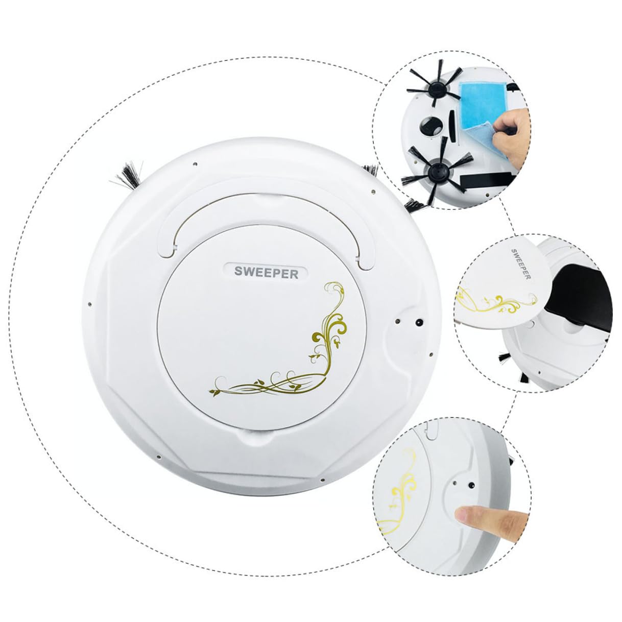 FUOYLOO Intelligenter Saugroboter mit Wischfunktion, USB Ladefunktion, Weiß | Kunststoffgehäuse, Starke Saugleistung, Leichtes Gerät, für Haushaltsreinigung im Innenbereich