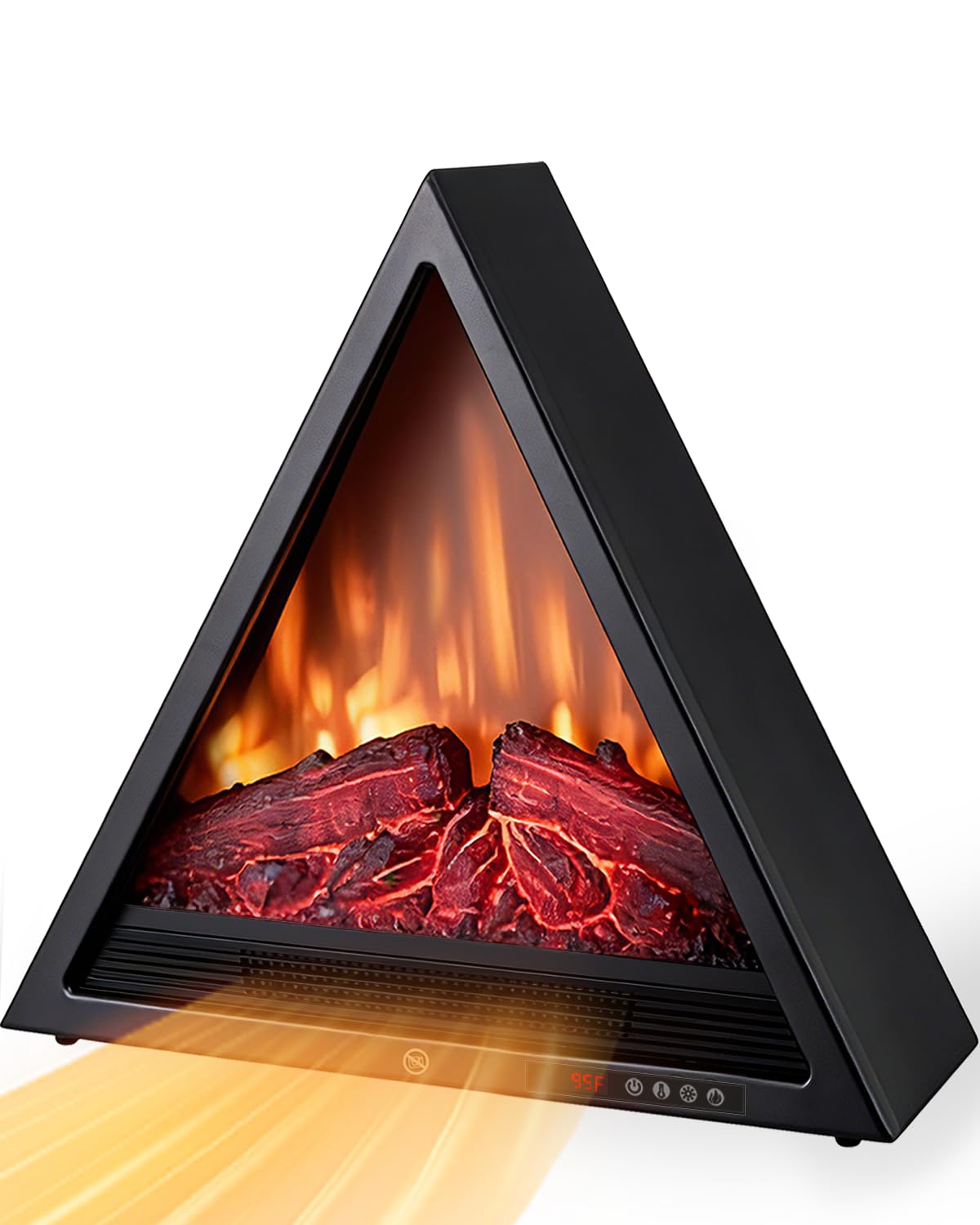 AIRMATE Camino Elettrico Triangolare, 1800W Caminetto Elettrico con Riscaldamento, Effetto Fiamma 3D, Camino Elettrico 4 colori di fiamma, Camino con telecomando, Stufa Elettrica 24H Timer