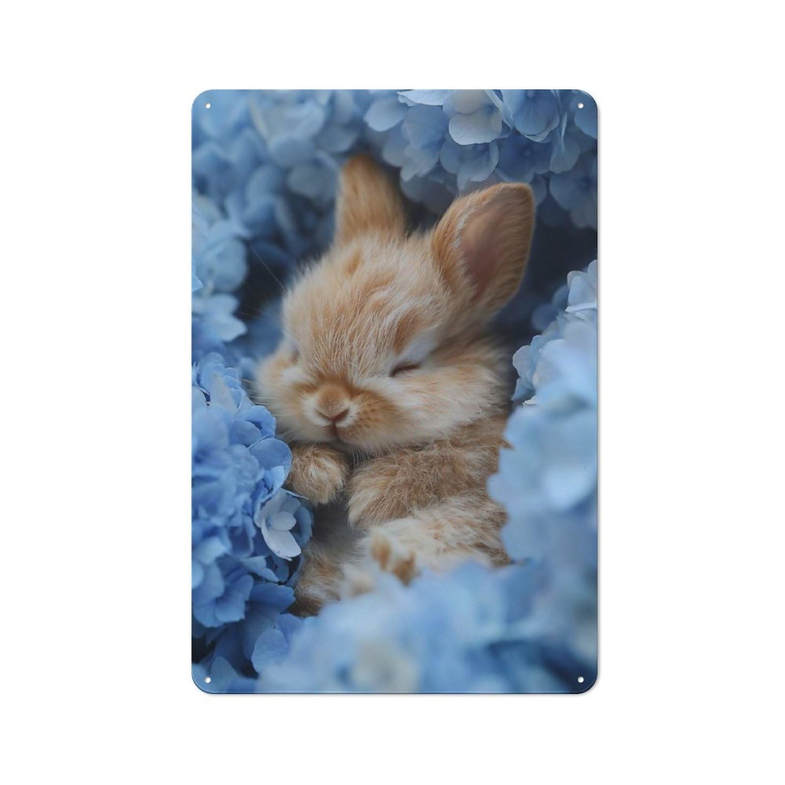Junmoney Sleeping Bunny In Blue Flowers Metal Wall Sign 30X20cm Featuring For Pub Or Café, For Pub Decor Enthusiasts, For Retro Home Interiors