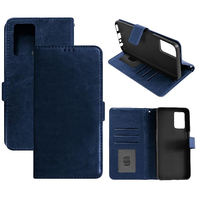 Amazon Brand - Solimo Flip Leather Mobile Cover (Soft & Flexible Back case) for Realme 8 5G / Realme 8s 5G (Blue)