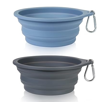SLSON 2Pack Collapsible Dog Bowl,Integrated Molding Travel Bowl No Plastic Rim Pet Feeding Bowls for Walking Traveling Outdoors,600ML (Taro Purple+Grey)
