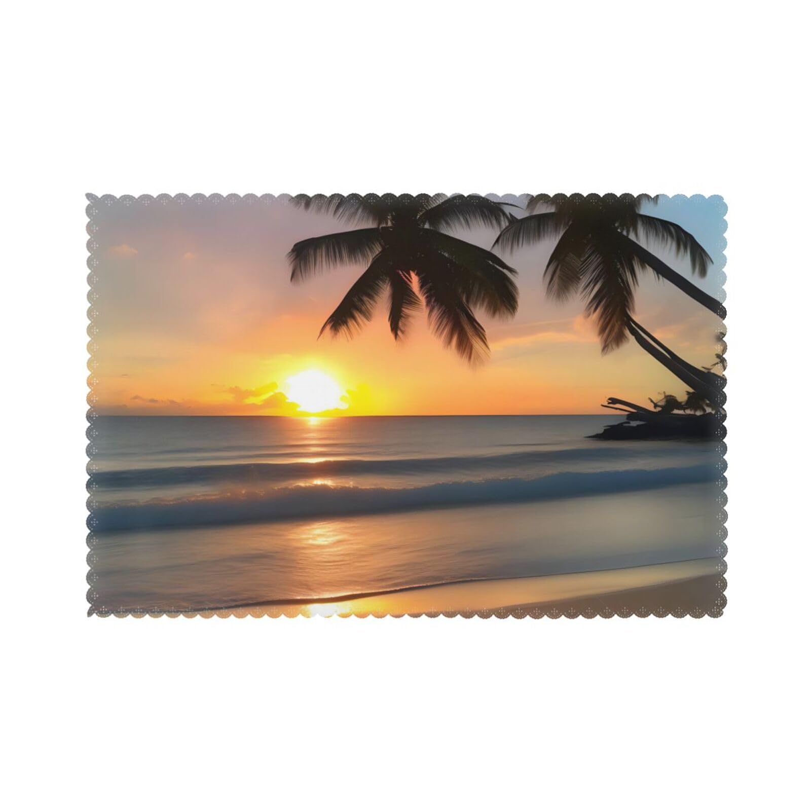 Sunset beach Placemat set of 6, oil-proof and insulated dining table placemats, washable and wipeable.