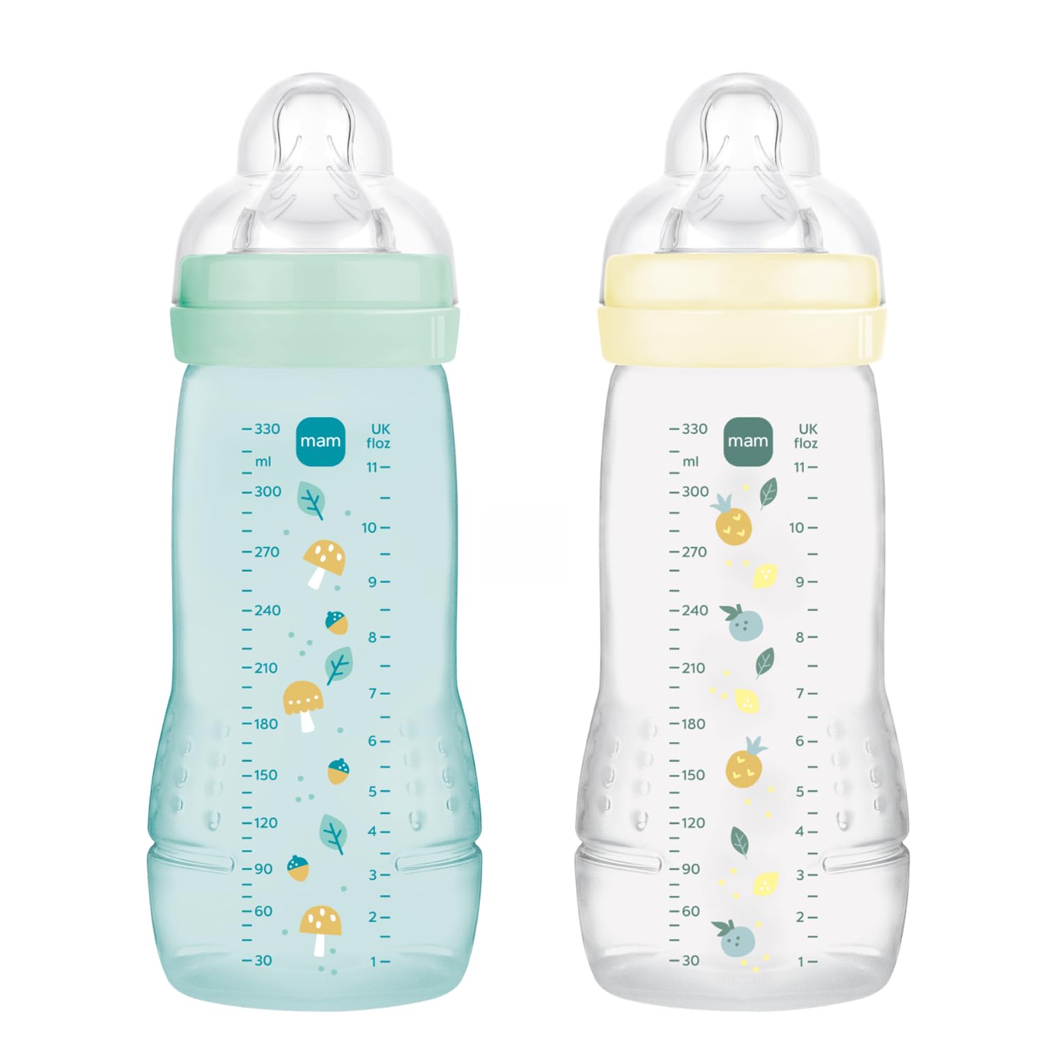 MAM | Biberon Easy Active 6+ Mese Colore Ghiaccio + Perla (confezione da 2 x 330 ml) – con ciuccio in silicone a flusso X velocità ultra veloce – per neonati chiusura ermetica