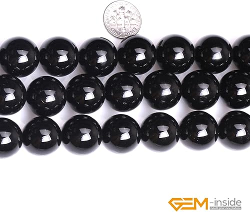Miniatura 287 de GEM-Inside - Cuentas sueltas de piedra de lava negra natural de 0.315 in para hacer joyas, 15 pulgadas Cordierita de grado A