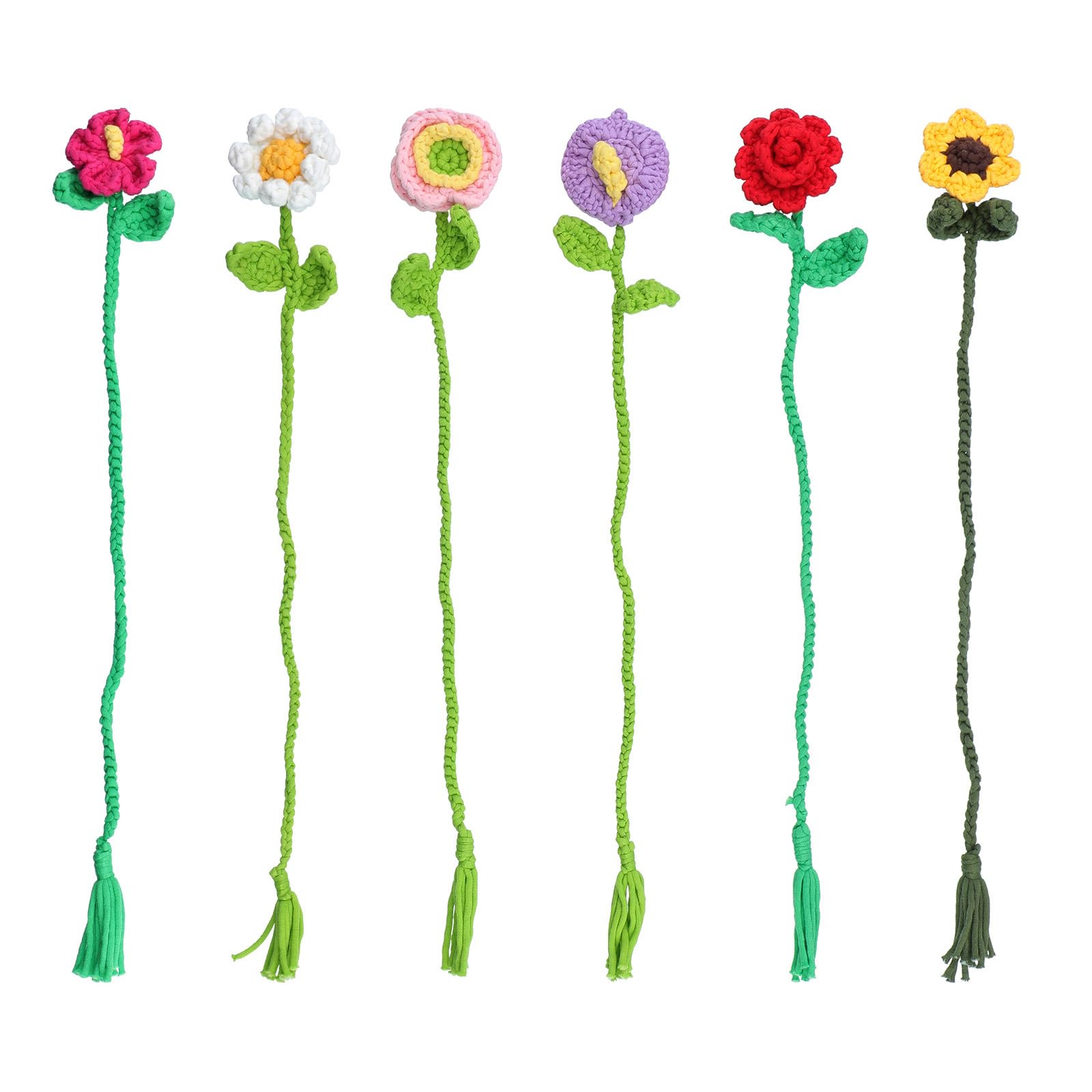 Xinsheinelry Flower Bookmarks Supplies for Beginner Crochet Animal Bookmarks Set with Step-by-Step Video Tutorial Instruction Christmas Craft Wool for Family Project