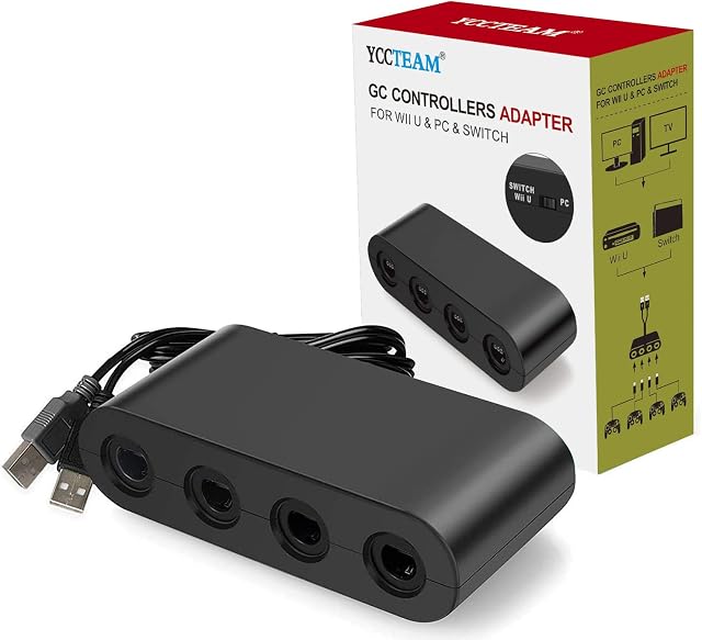 Controller Adapter for GC, Super Smash Bros NGC Controller Adapter for Switch, Wii U and PC USB w/ 4 Port - Plug & Play, No Drivers Needed