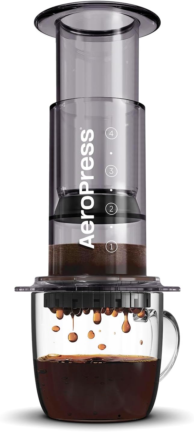 AeroPress Clear Black Coffee Press - All-in-One French Press, Pour-Over & Espresso Style Manual Brewer, 2 Min Brew for Less Bitterness, More Flavor, Small Portable Coffee Maker, Travel & Camping