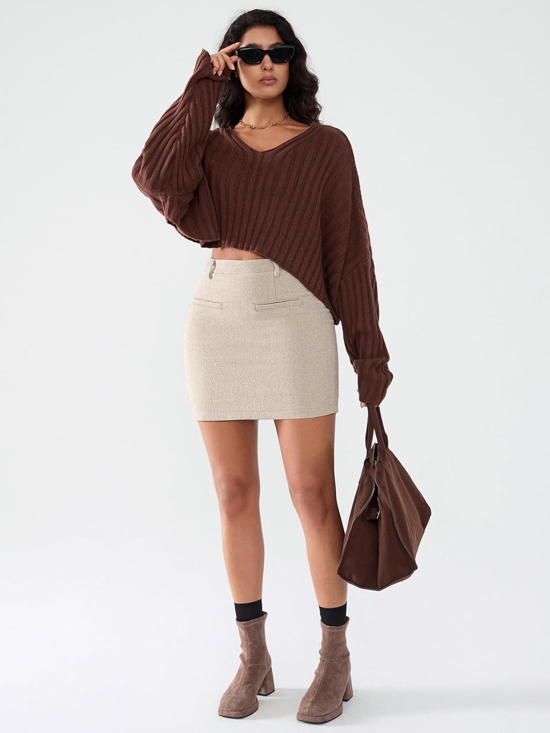 EXLURA Womens Tweed Bodycon Mini Skirt High Waist Side Zipper Fall Trendy Pencil Short Skirts Business Casual Outfits Pockets - Image 2