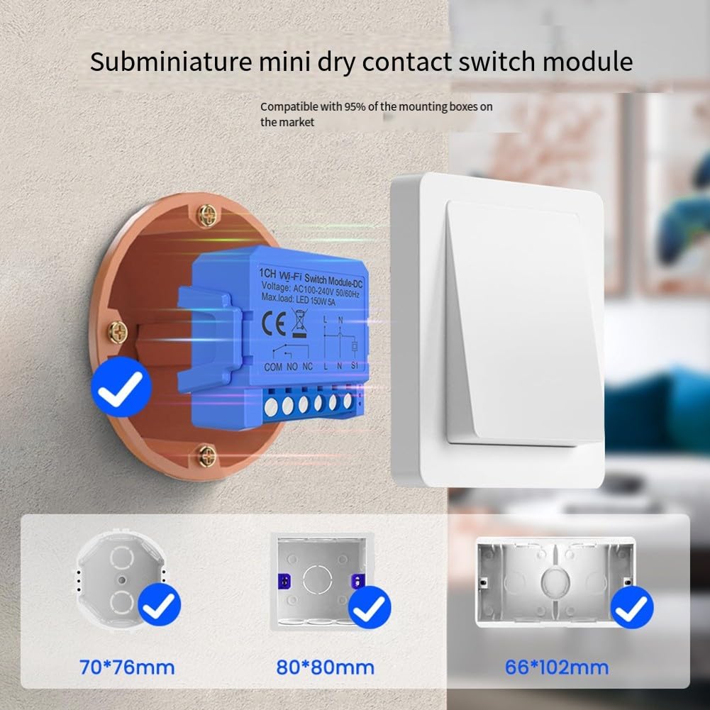 Relé inteligente WiFi de contacto seco, control por voz, temporizador, funciones de programación de cuenta regresiva para Tuya, para control de iluminación, ACS, ventilador de audio (AC110V-240V)