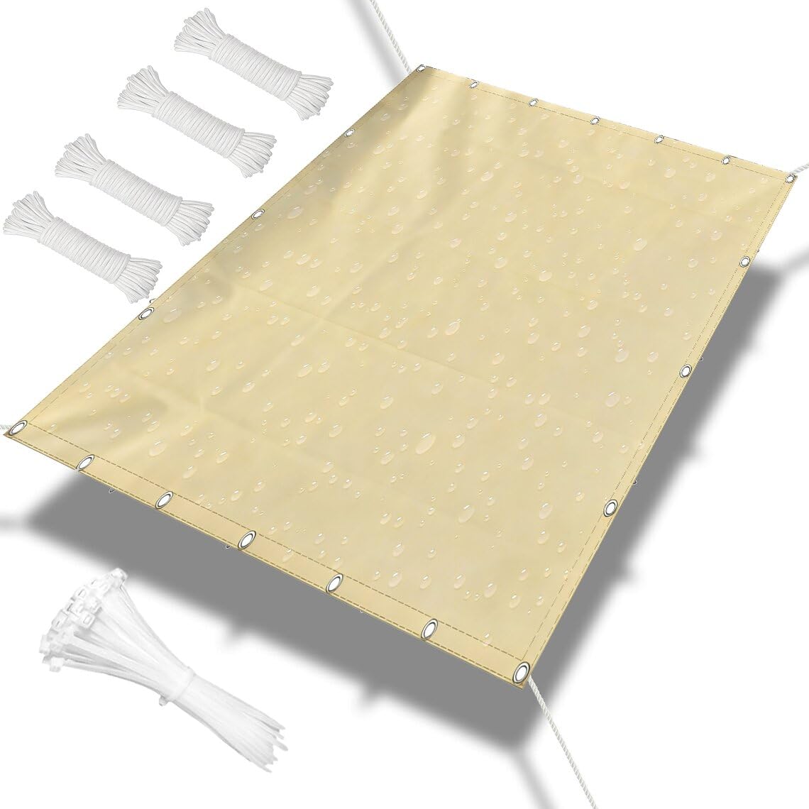 Sonnensegel 3.5x3.5m Sonnensegel Wasserdicht Rechteckig,Sonnenschutz Windschutz,Balkon Ohne Bohren Markise Markisenstoff 95% UV Schutz für Pergola Garten Balkon Terrasse, Beige