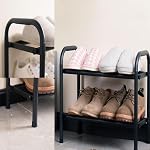 Black Double-Layer Stackable,2-Tier Expandable And Adjustable Metal Shoe Rack,Suitable For Storing Shoes,Small Shoe Rack At The Front Door,Sturdy Metal Material,Suitable For Small Space Apartments