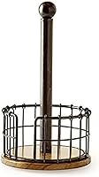 Pfaltzgraff Anvil Antique Black Wire & Acacia Wood Paper Towel Holder - Fits Standard & Jumbo Rolls, 13.25" Countertop Stand