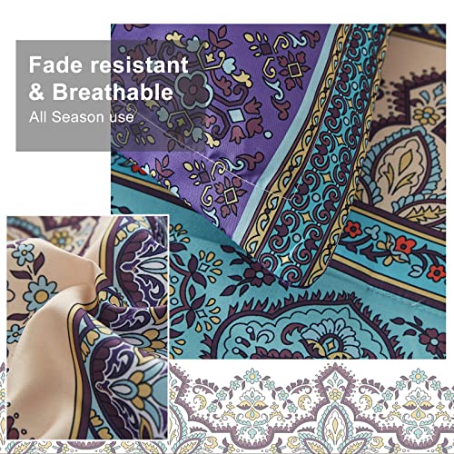 Cottolester Boho Comforter Set Queen Size 8 Piece Bed In A Bag Bohemian Striped Bedding Quilt Set Aqua Paisley Floral Comforter And Sheet Set,Soft Microfiber Complete Bedding Sets For All Season thumb #4
