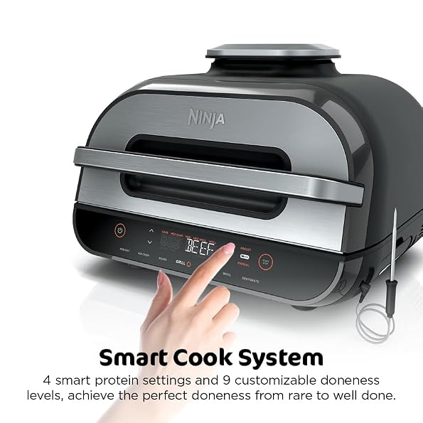 Ninja-Indoor-Grill-and-Air-Fryer-Foodi-Smart-XL-6-in-1-Grill-Air-Fry-Roast-Bake-Broil-Dehydrate-Crisp-Smart-Thermometer-Splatter-Shield-Dishwasher-Safe-Parts-BlackSilver-FG551