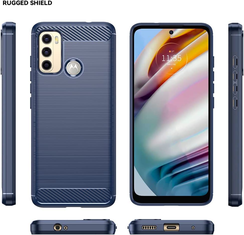 Image of NPRC Hybrid Ultra Slim Protective Case TPU Non-Slip Carbon Fiber Texture Shockproof Case Cover for Moto G60S - Blue