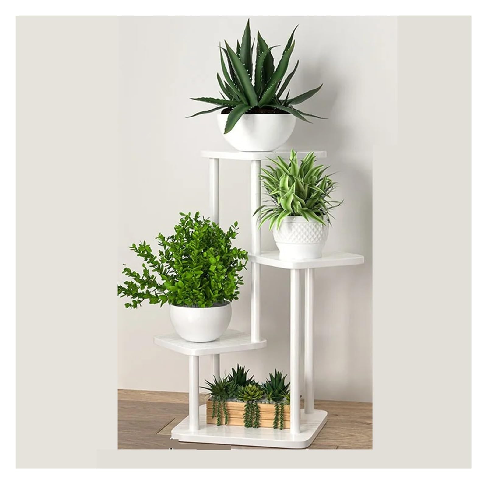 LINYpA66 Plant Stand Indoor Plant Stand for Flowers Wooden Storage Shelf 4/5/6 Tier Flower Planter Rack Indoor Display Multiple Pot(B-4layers white)