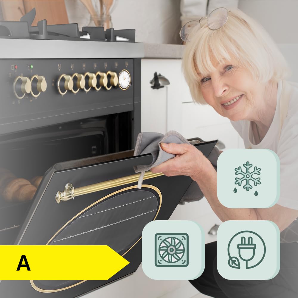 GURARI Cuisinière à gaz GCH E 914 BL r, Rétro à gaz Electrique 90 cm/Nostalgie Range Coocker / 121L / 8 fonctions/Air chaud/barbecue / 5 brûleurs de haute qualité / 4 kw WOK/gaz naturel/gaz propane