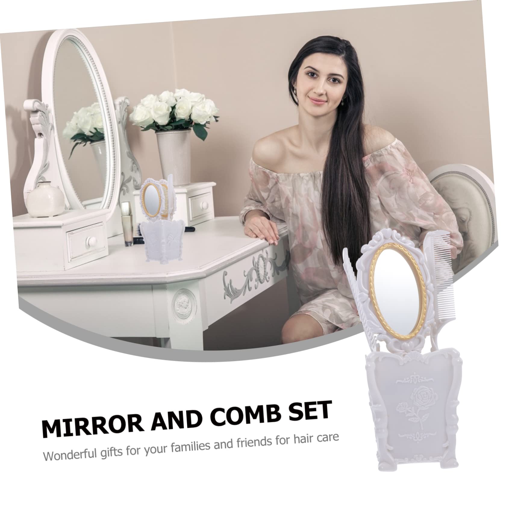 FRCOLOR 3sets Specchio e Pettine Portatile Con Combinazione Di Comb Attrezzatura Per Trucco Set Elegante Per Casa e Salone Include Pettini Anti-statici Per Tutti Tipi Di