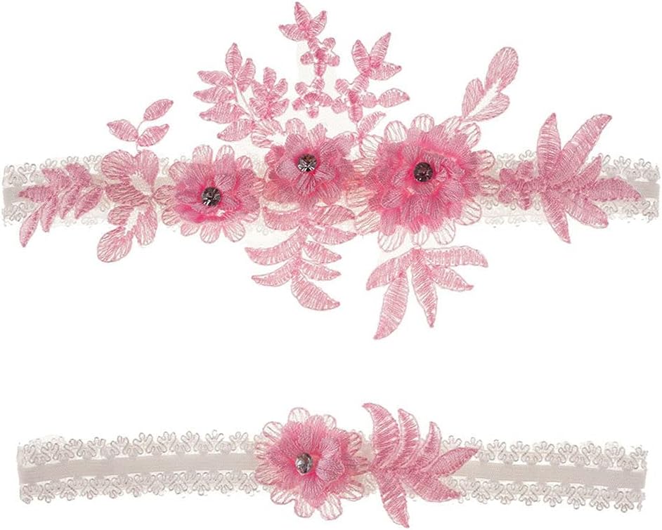 Women's Wedding Garters for Brides Floral Lace Bridal Garter with Beaded Appliques Set 2-Piece