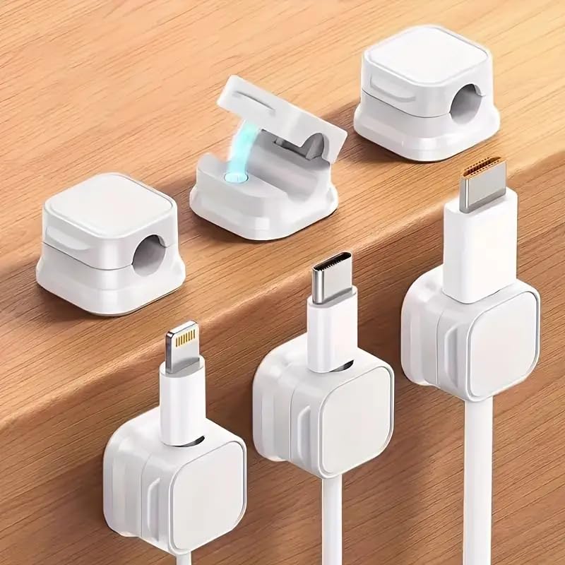 10-Pack Spring Cable Holder Clips – Adhesive Cord Organizer For Desk, Nightstand & Phone Chargers (Silicone, 360° Rotating Base)