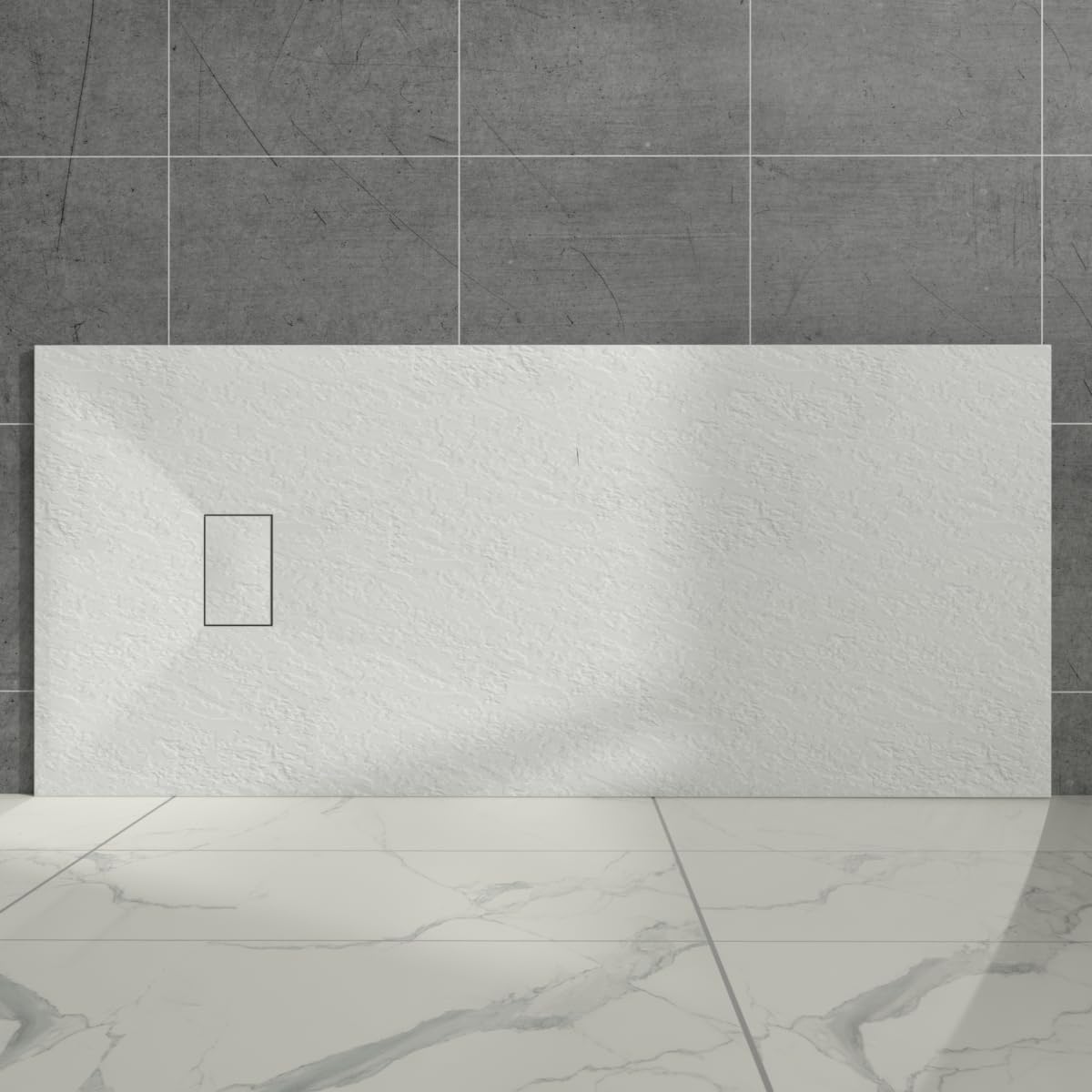 Aquariss White Rectangular Shower Tray Slate Effect SMC Slip-Resistant Shower Base for Bathroom Enclosures 1700x800mm with Waste