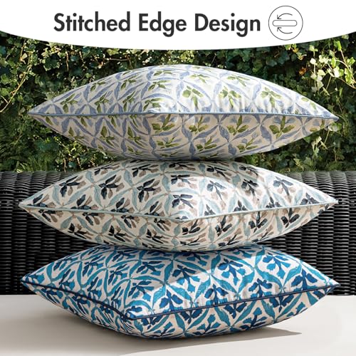 Image of MIULEE Pack of 2 Decorative Outdoor Waterproof Throw Pillow Covers Flower Print Chic Boho Accent Pillow Covers for Square Garden Patio Cushion 18x18 Inch, Navy Blue