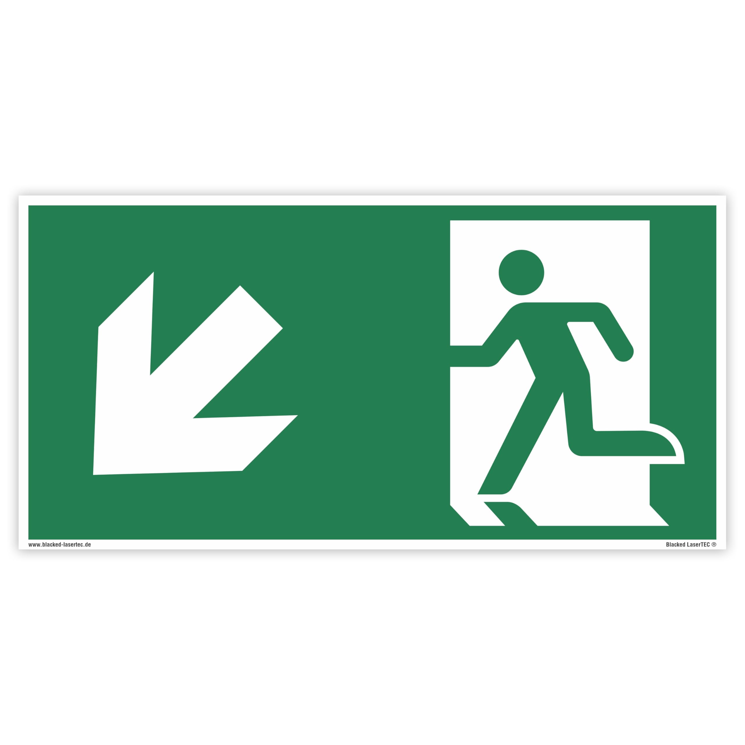 Señal de rescate 150 x 300 mm – DIN EN ISO 7010 – ASR A1.3 – camino de escape 15 x 30 cm para interior y exterior – adhesivo de PVC – autoadhesivo (25, camino de salvamento hacia abajo a la izquierda)