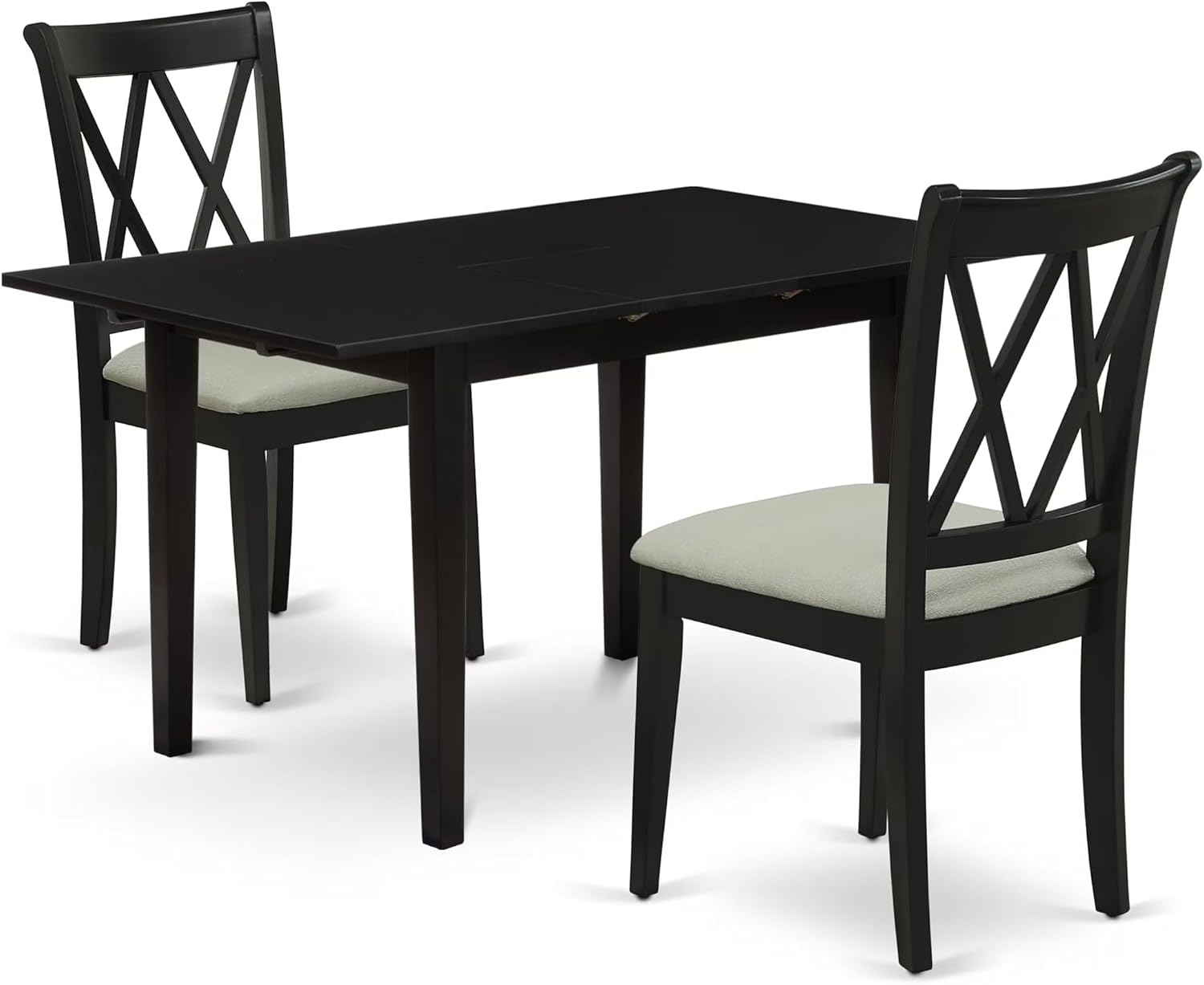 East West Furniture NOCL3-BLK-C 3 Piece Kitchen Table Set Contains a Rectangle Dining Room Table with Butterfly Leaf and 2 Linen Fabric Upholstered Dining Chairs, 32x54 Inch, Black