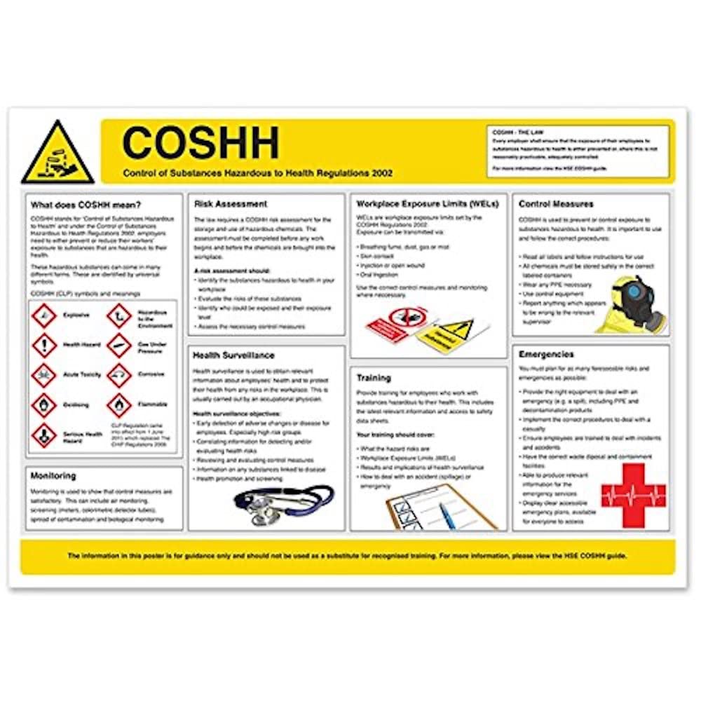 V Safety Coshh Workplace Safety Guidance Poster - A2 (594 x 420 mm) Safety Sign