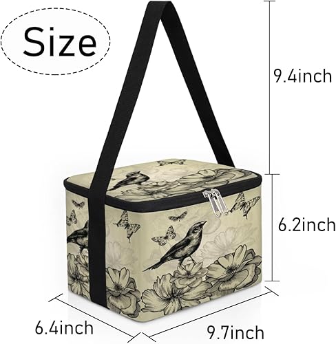 Miniatura 7 de Bolsa de almuerzo aislada con diseño de pájaros y mariposas para mujeres, reutilizable, bolsa cuadrada de comida para adultos y hombres, lonchera