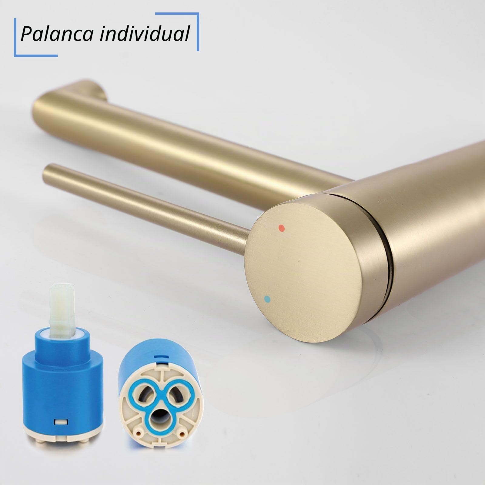 Grifo de lavabo Baño Dorado Cepillado Alto Caño Grifo Lavabo Monomando de Agua Fría y Caliente Grifo de Lavabo SHANFO M4OK-T